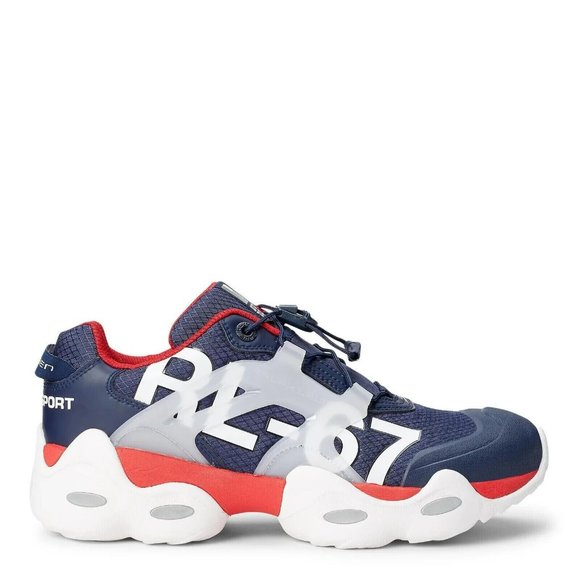 NWOB Polo Ralph Lauren Men's RLX Tech-SK-ATH RL-67 Sneakers, Navy/Red, Size 9D - Picture 4 of 11
